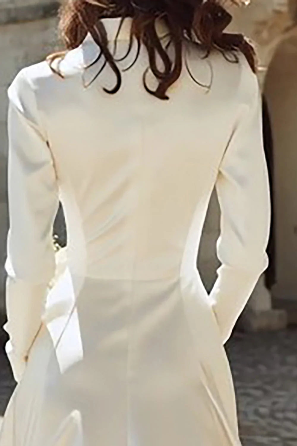 Ivory A Line Satin V Neck Courthouse Wedding Dress