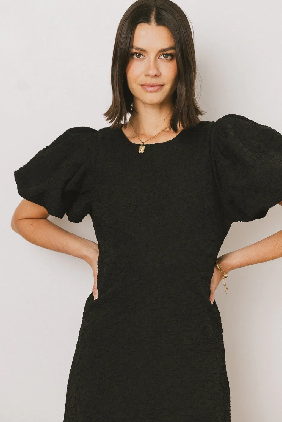 Henry Textured Midi Dress in Black