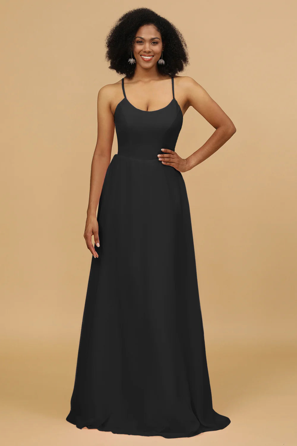 Sheath Column Spaghetti Straps Long Chiffon Bridesmaid Dress