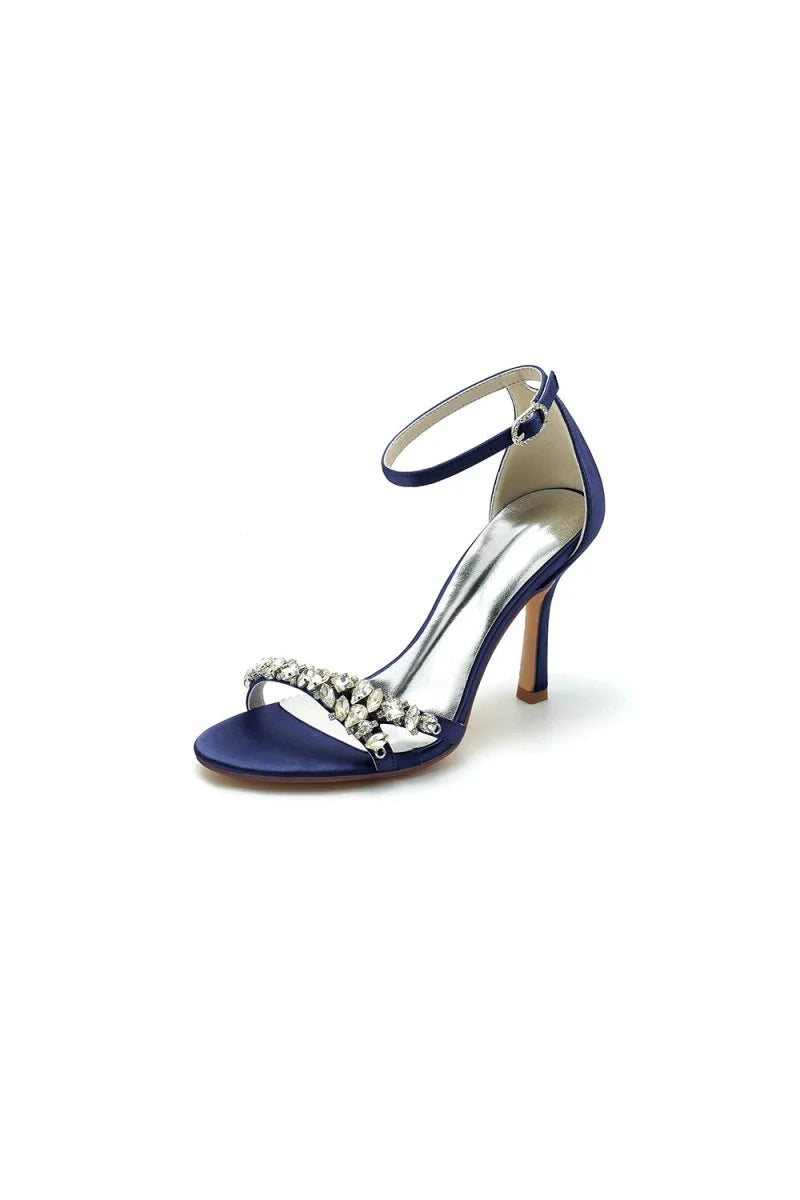 Simple Round Toe Rhinestone Stiletto Heels