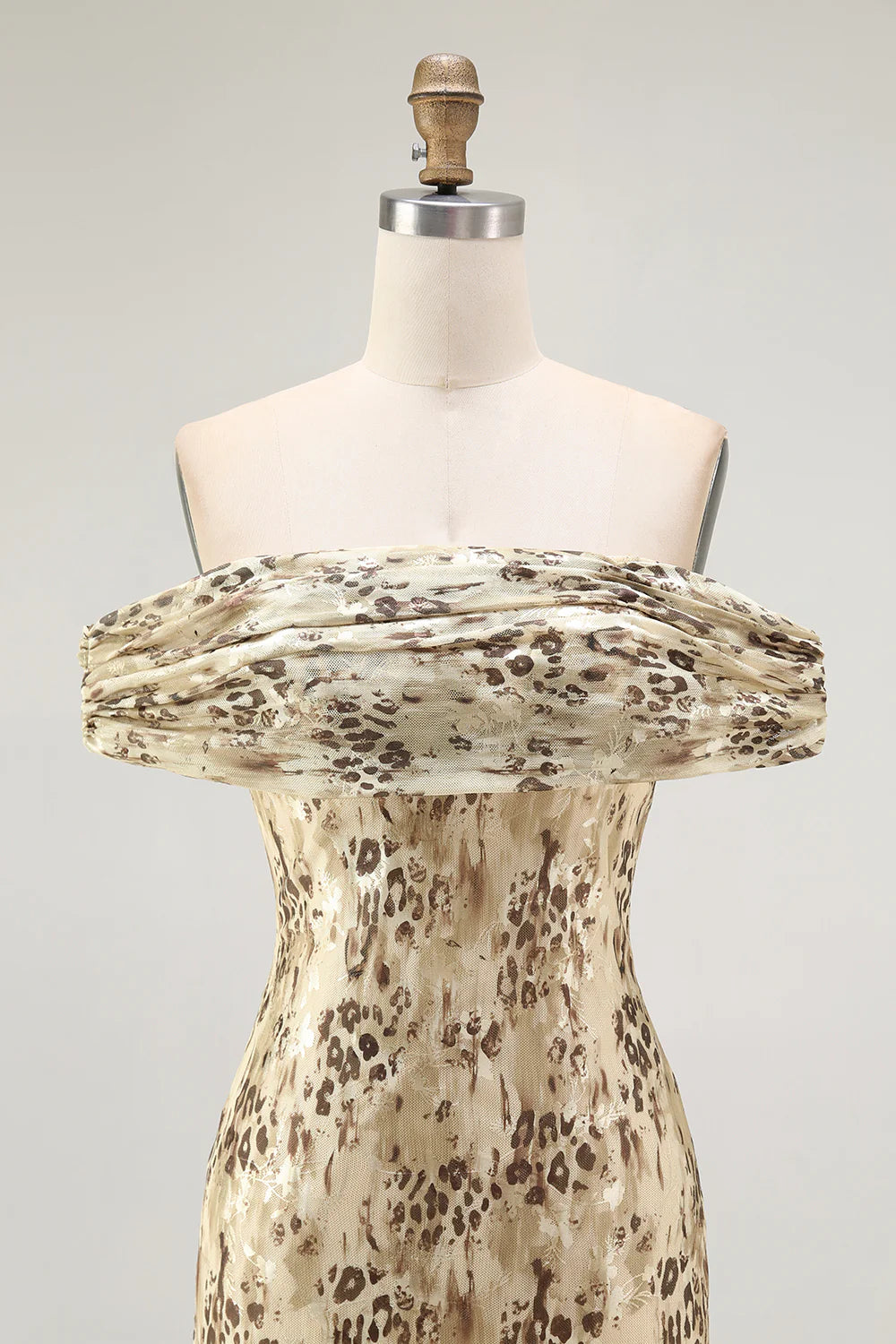 Champagne Flower Off The Shoulder Print Sheath Maxi Dress