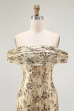 Champagne Flower Off The Shoulder Print Sheath Maxi Dress