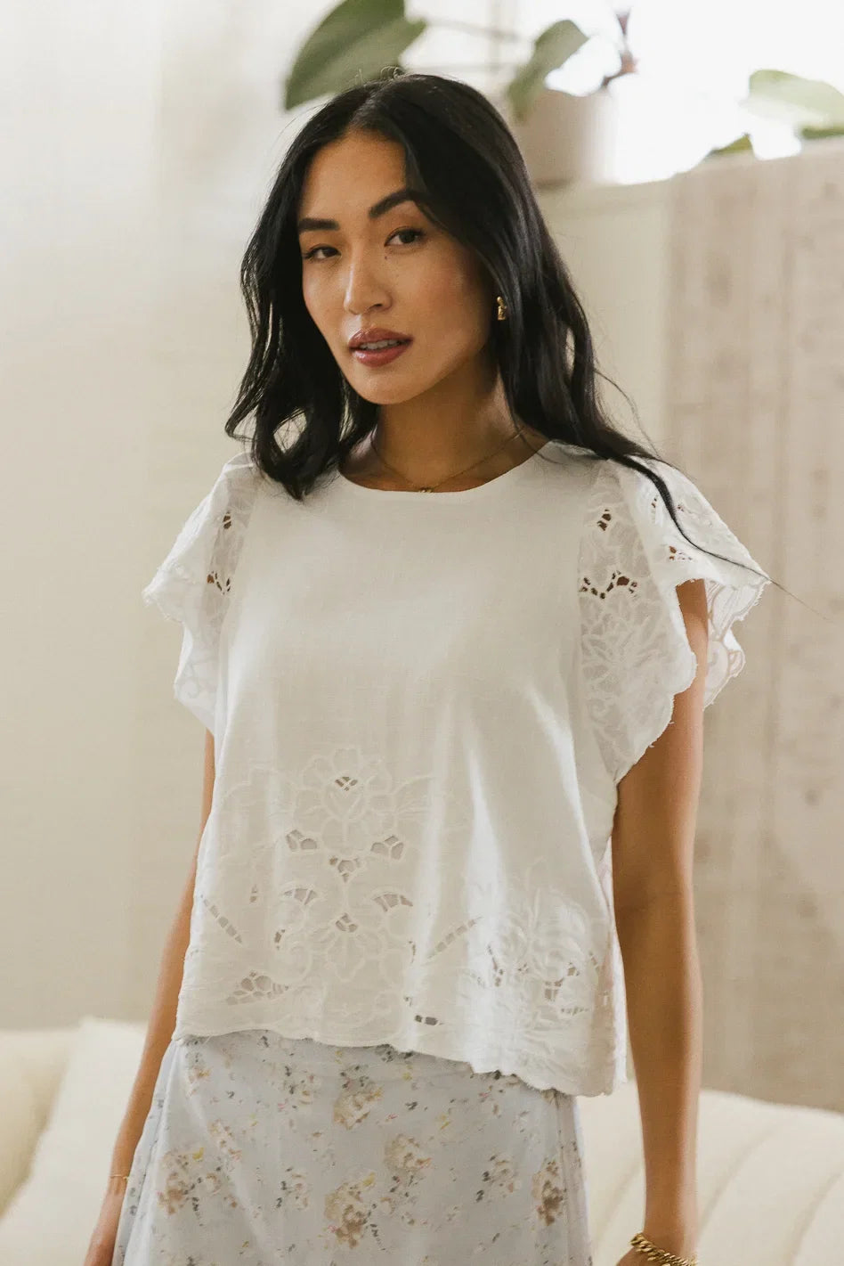 Myra Embroidered Blouse in Ivory FINAL SALE