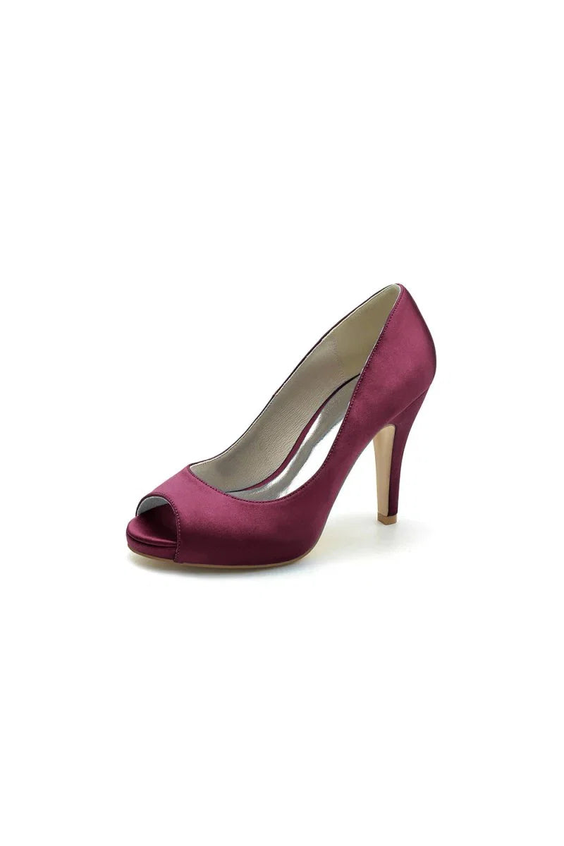 Peep Toe Slip on Satin Stiletto Heels
