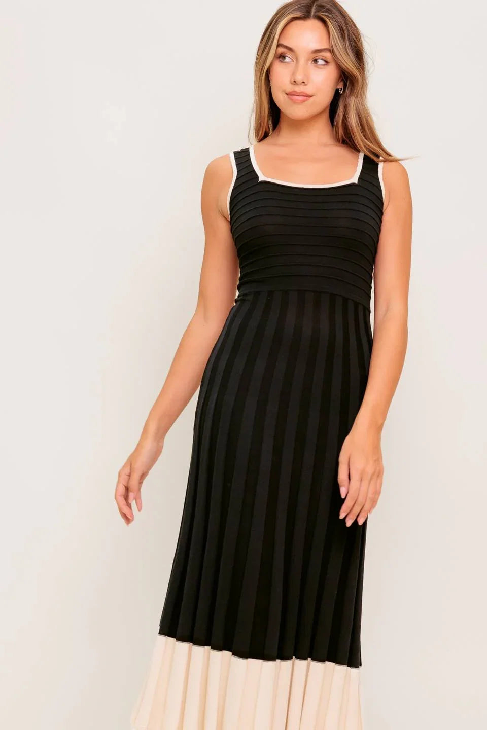 LAUREL BLACK CREAM SWEATER MIDI DRESS