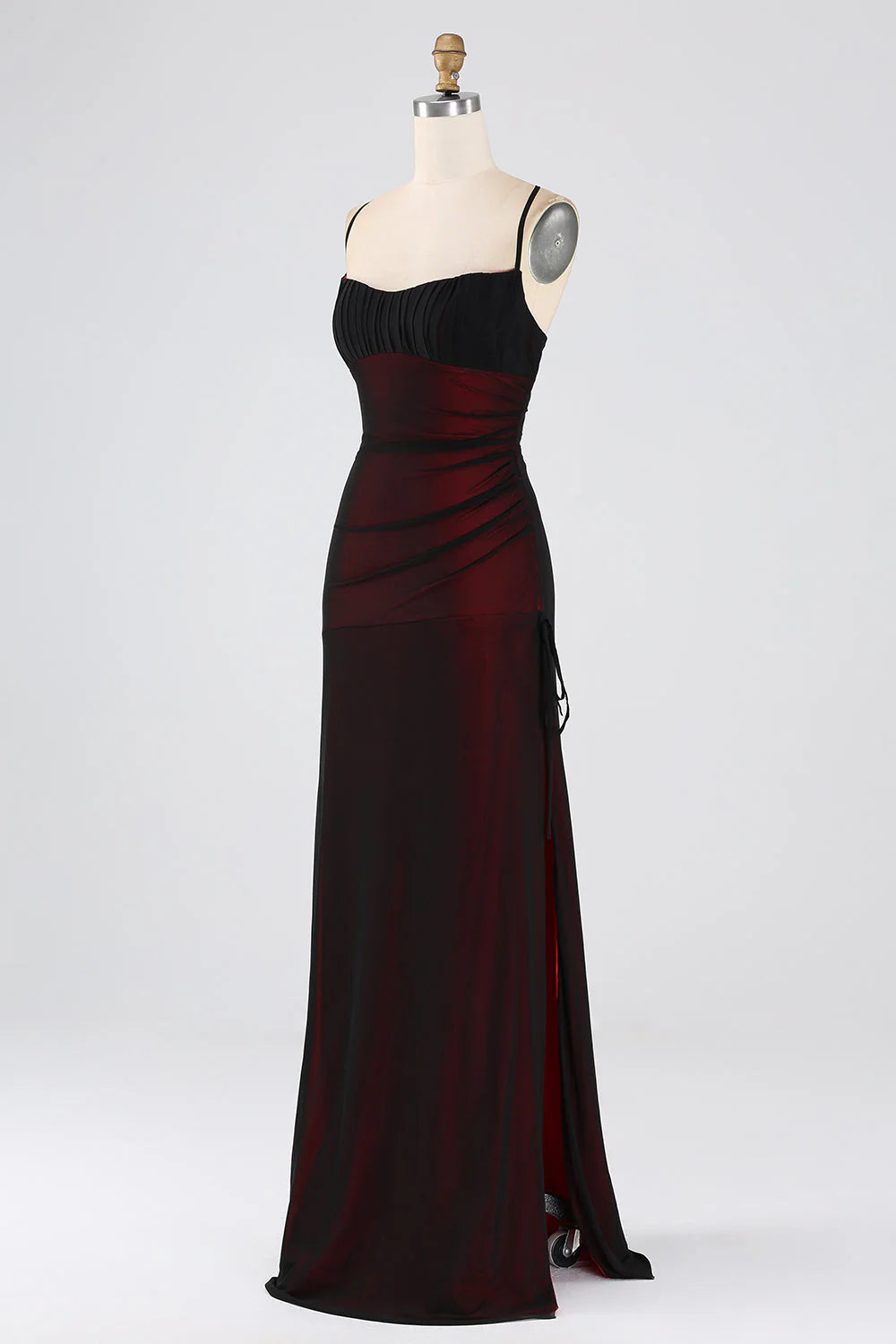 Sheath Spaghetti Straps Floor Length Black Blue Bridesmaid Dress with Elasticity