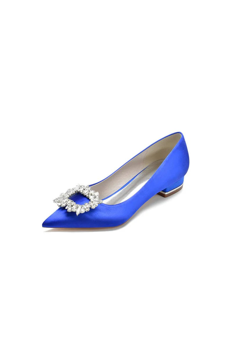 Simple Pointed Toe Satin Kitten Heels With Beading