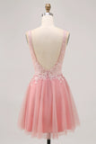 Blush A Line V Neck Sequins Short Homecoming Dress with Appliques
