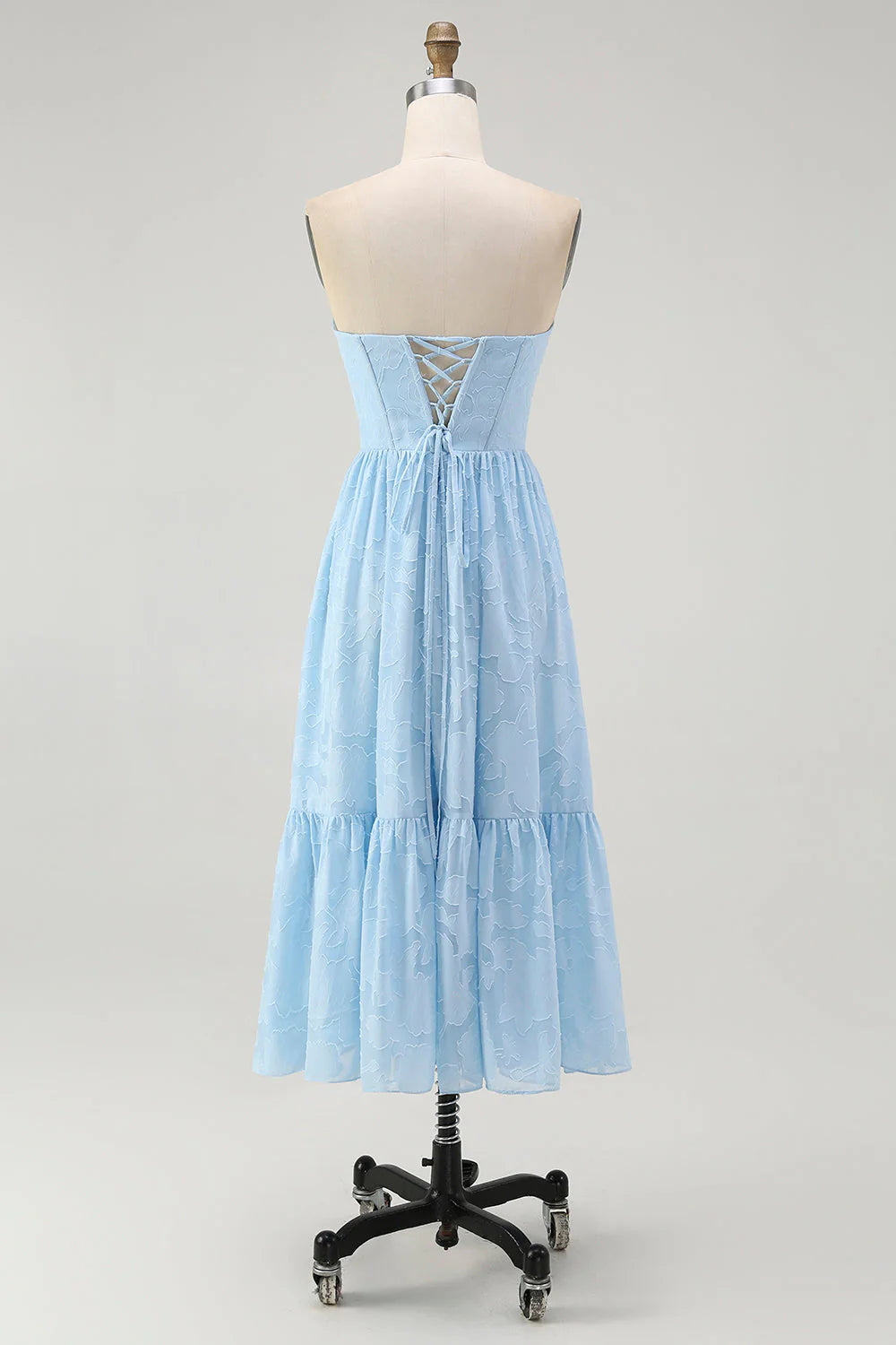 Strapless Sky Blue A Line Corset Midi Dress