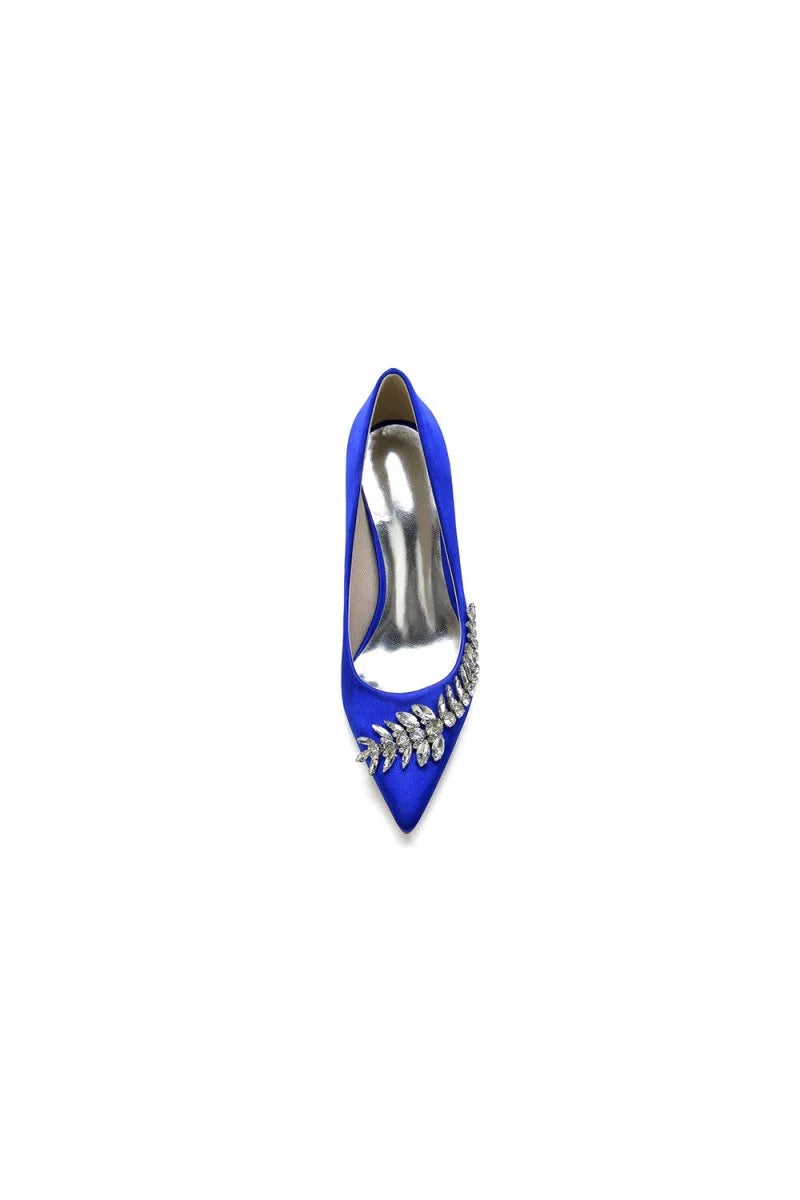 Crystal Side Pointed Toe Satin Pump