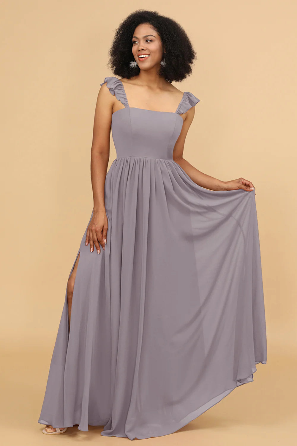 A Line Floor Length Chiffon Bridesmaid Dress With Ruffles