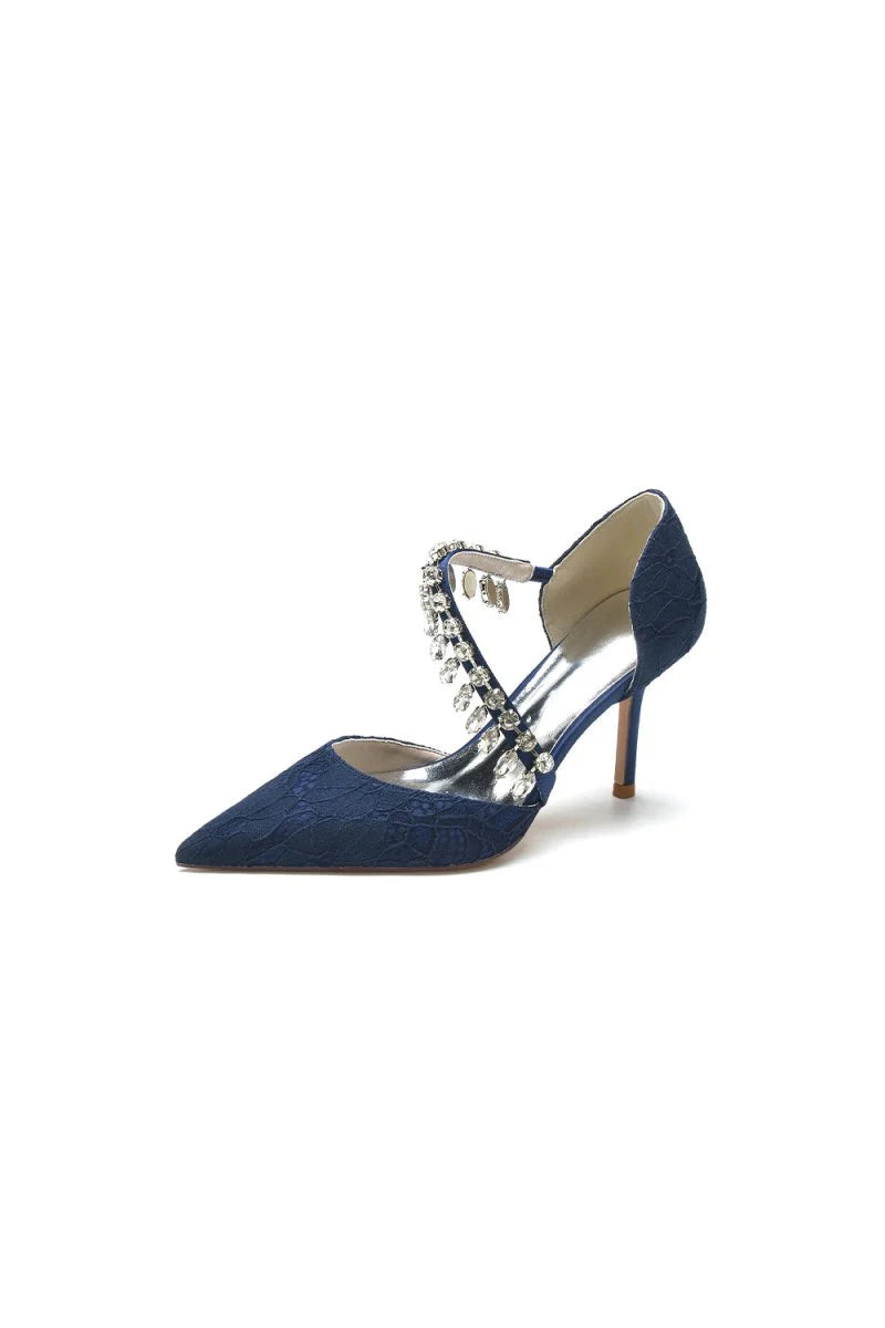 Pointed Toe Crystal Strap Heels
