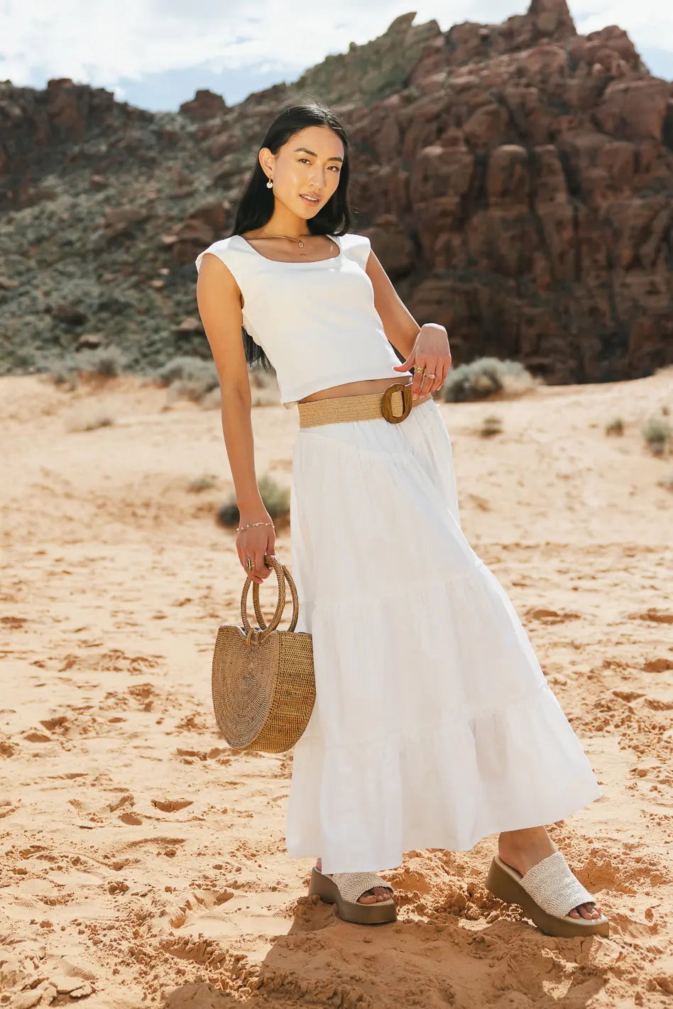 Layana Tiered Skirt in White FINAL SALE