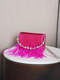 Womens Orstrich Feather Beaded Clutch Bags