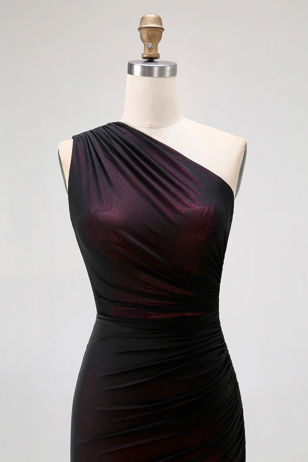 Black Pink Mermaid One Shoulder Tulle Maxi Dress with Slit
