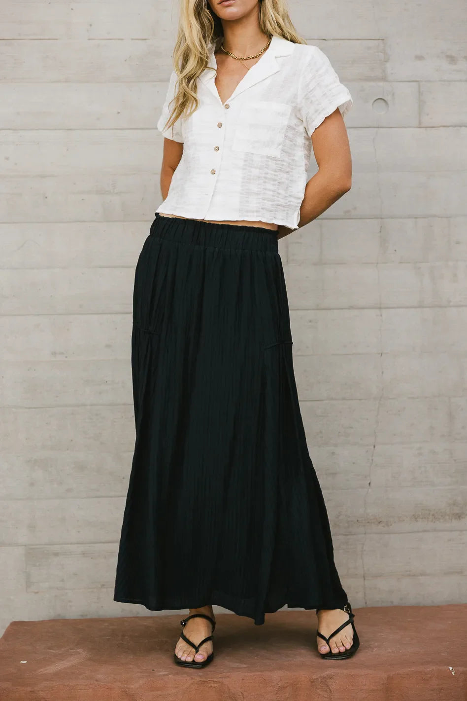 Phillipa Pleated Maxi Skirt in Navy FINAL SALE