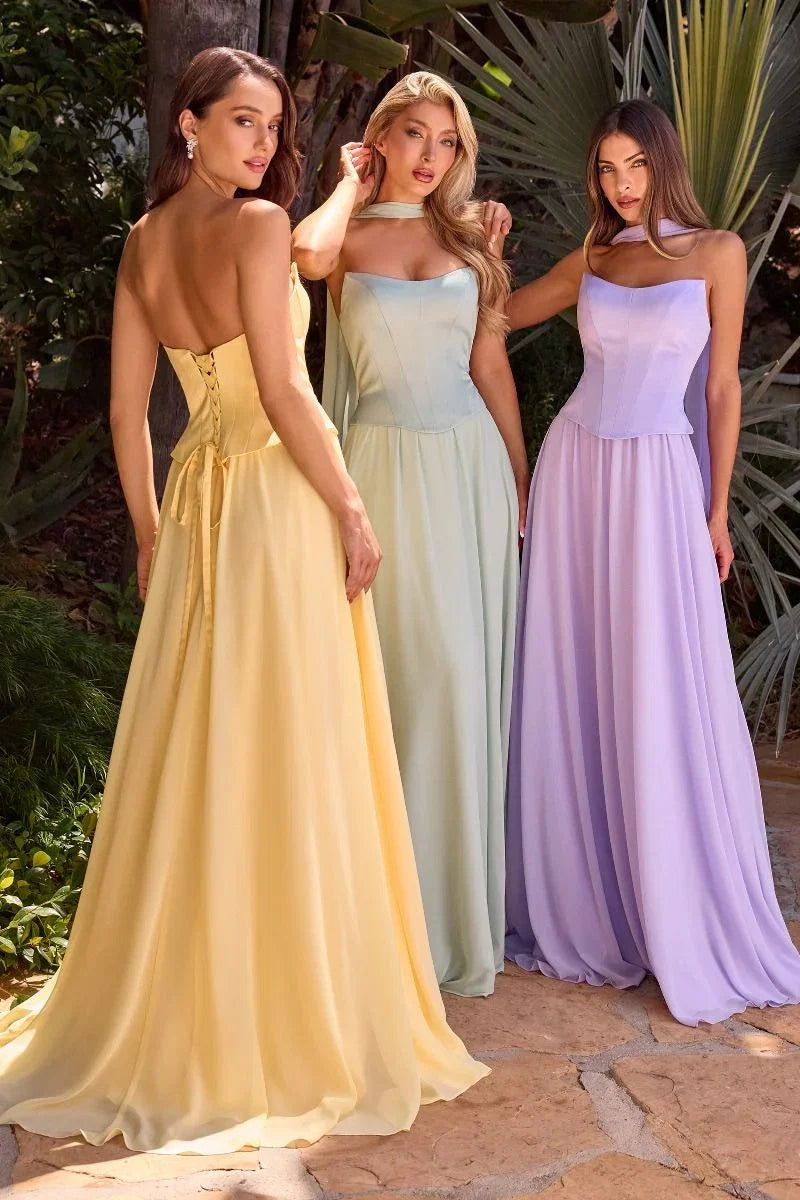 ISABELLA GOWN STRAPLESS CHIFFON DRESS WITH SCARF