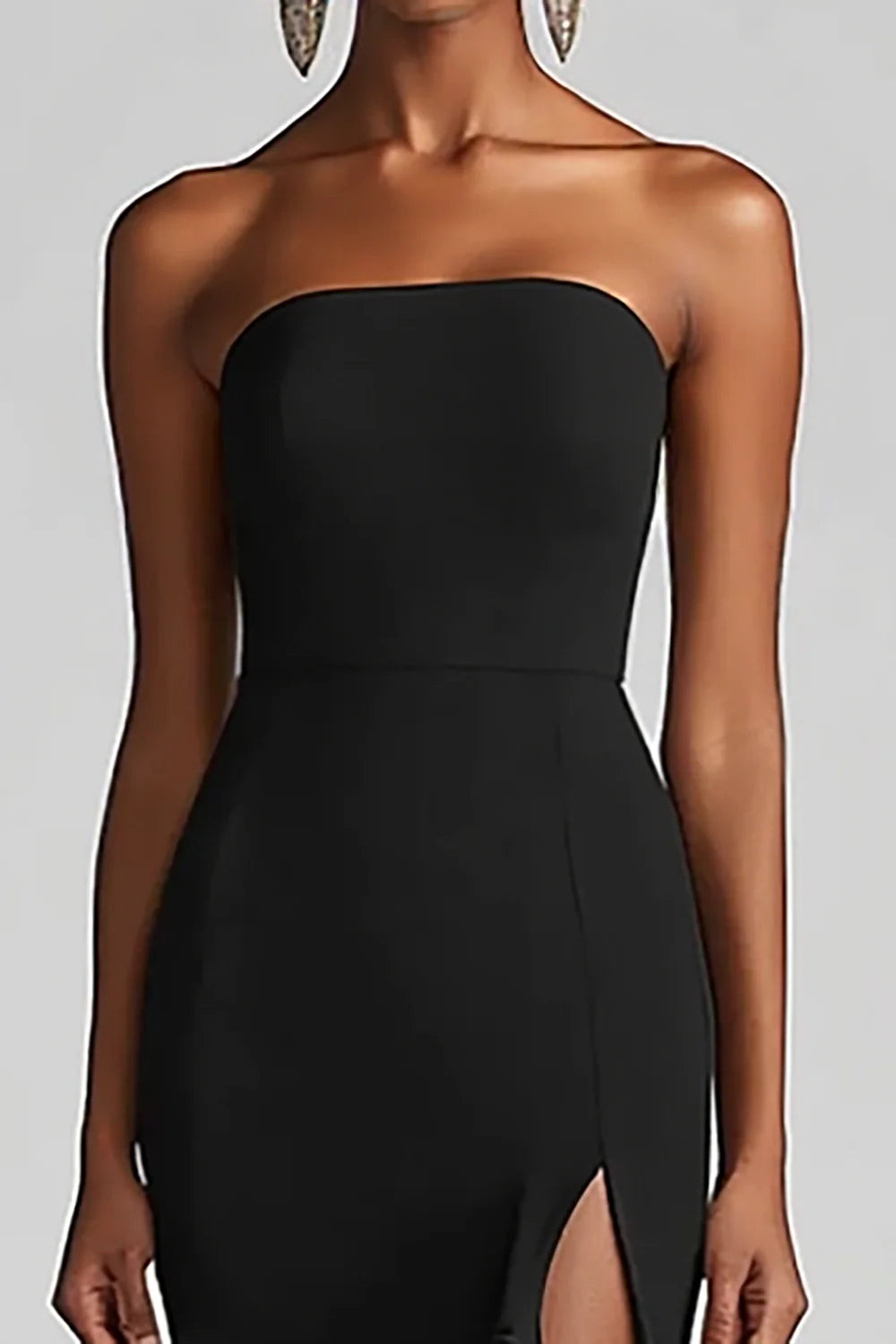 Black Strapless Mermaid Long Formal Dress With Slit