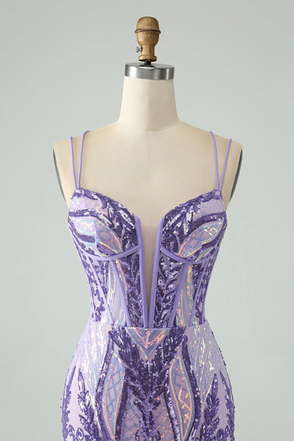 Gorgeous Dark Purple Bodycon Spaghetti Straps Corset Homecoming Dress with Sequins