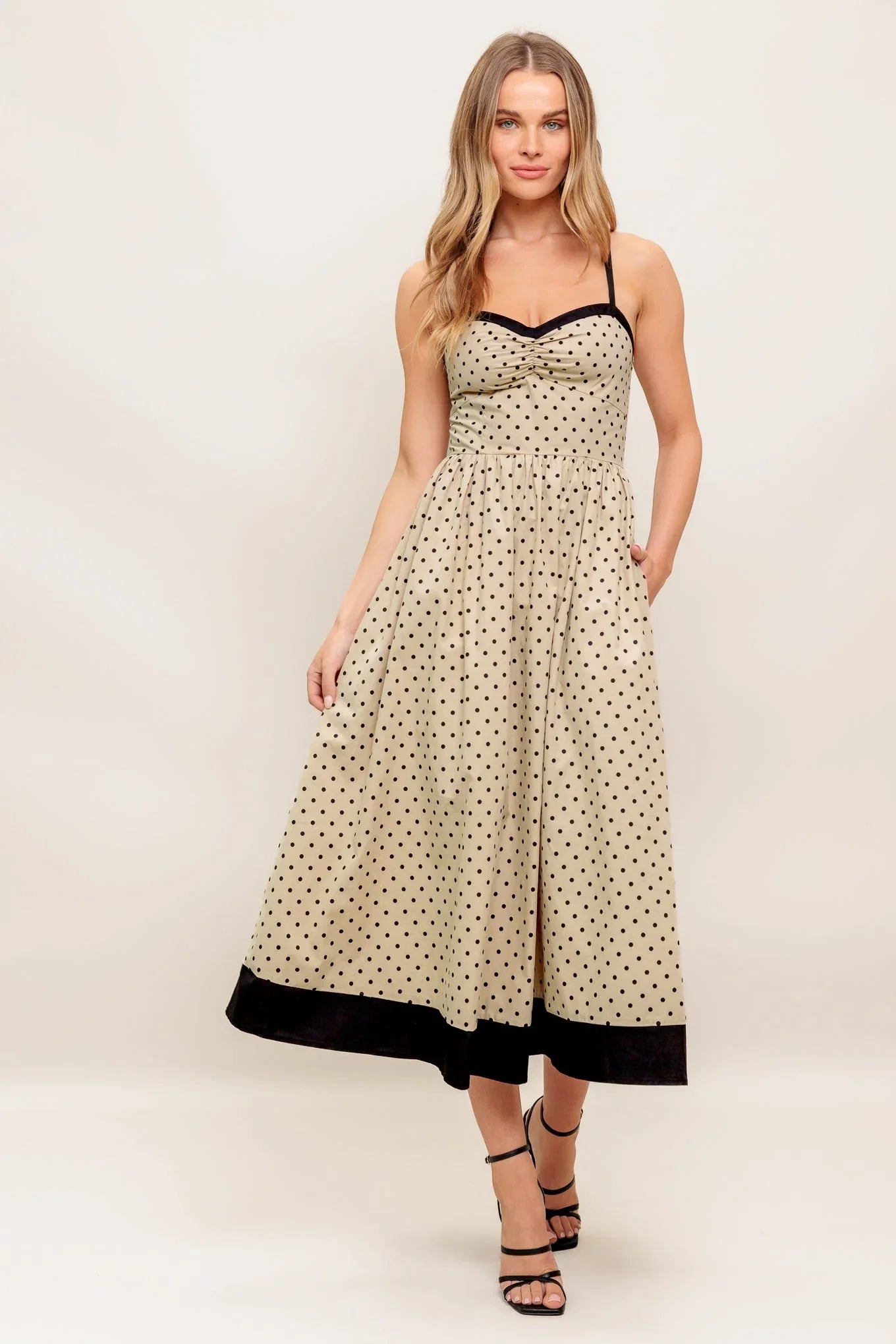 POLKA DOT PASSION MAXI DRESS TAUPE