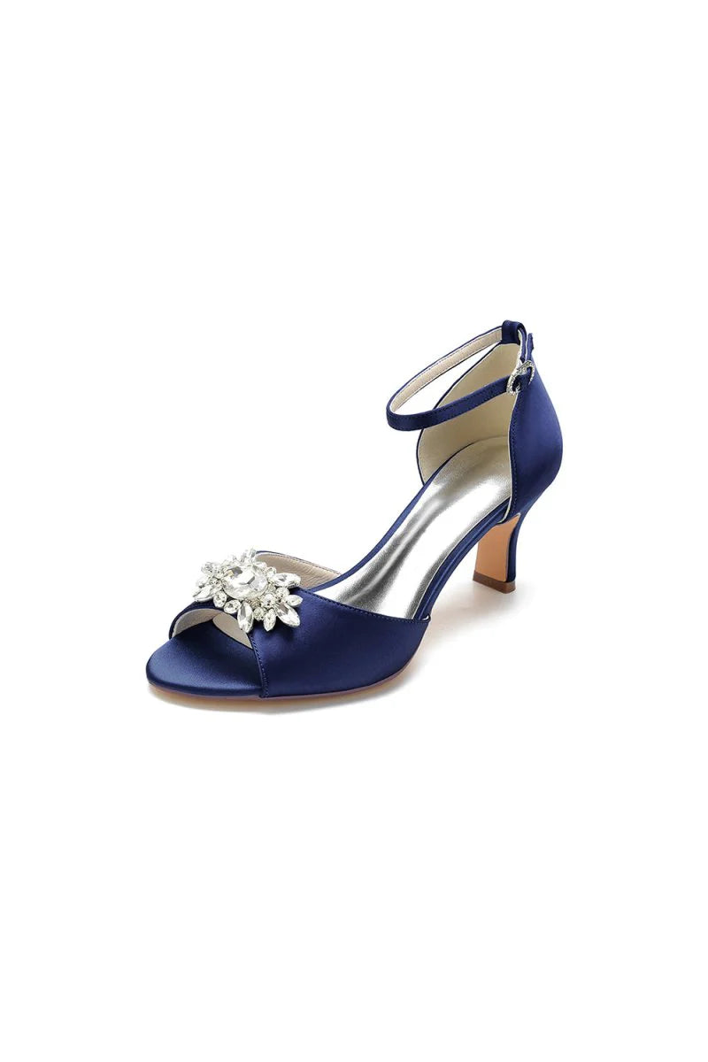 Royal Blue Satin Pump with Crystal Flower Accent