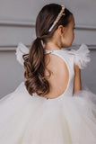 Yellow A Line Tulle Open Back Light Flower Girl Dress