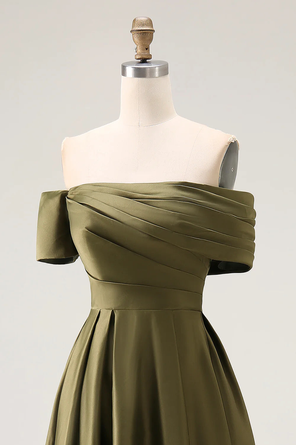 Olive A Line Off The Shoulder Ruched Satin Long Mother of the Bride Dress