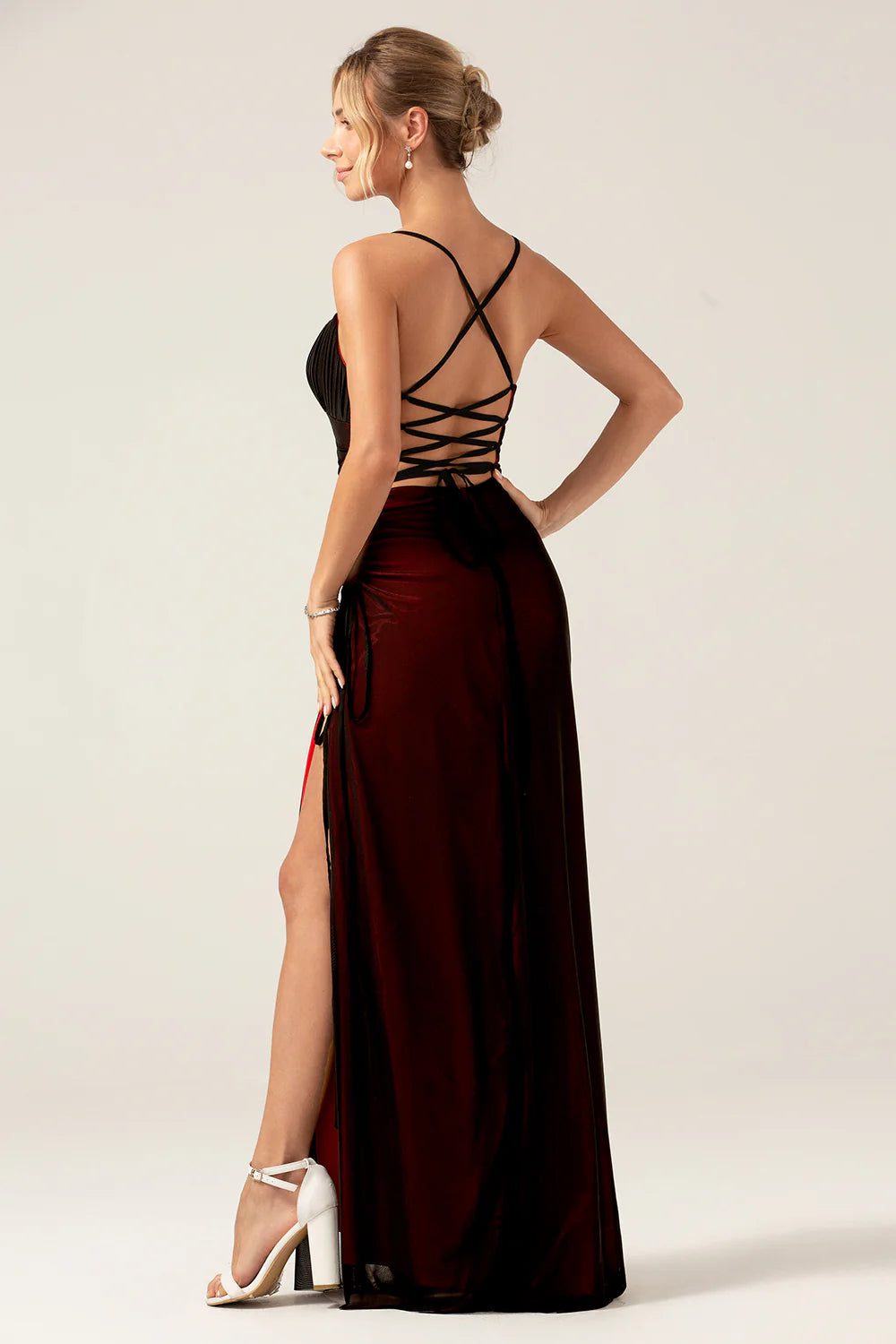 Sheath Spaghetti Straps Floor Length Black Blue Bridesmaid Dress with Elasticity