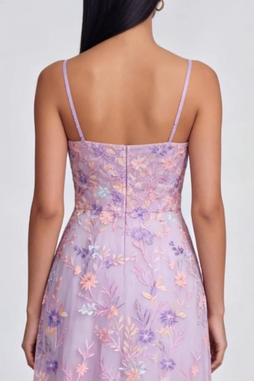 Lilac Floral Applique A Line Midi Wedding Guest Dress with Slit