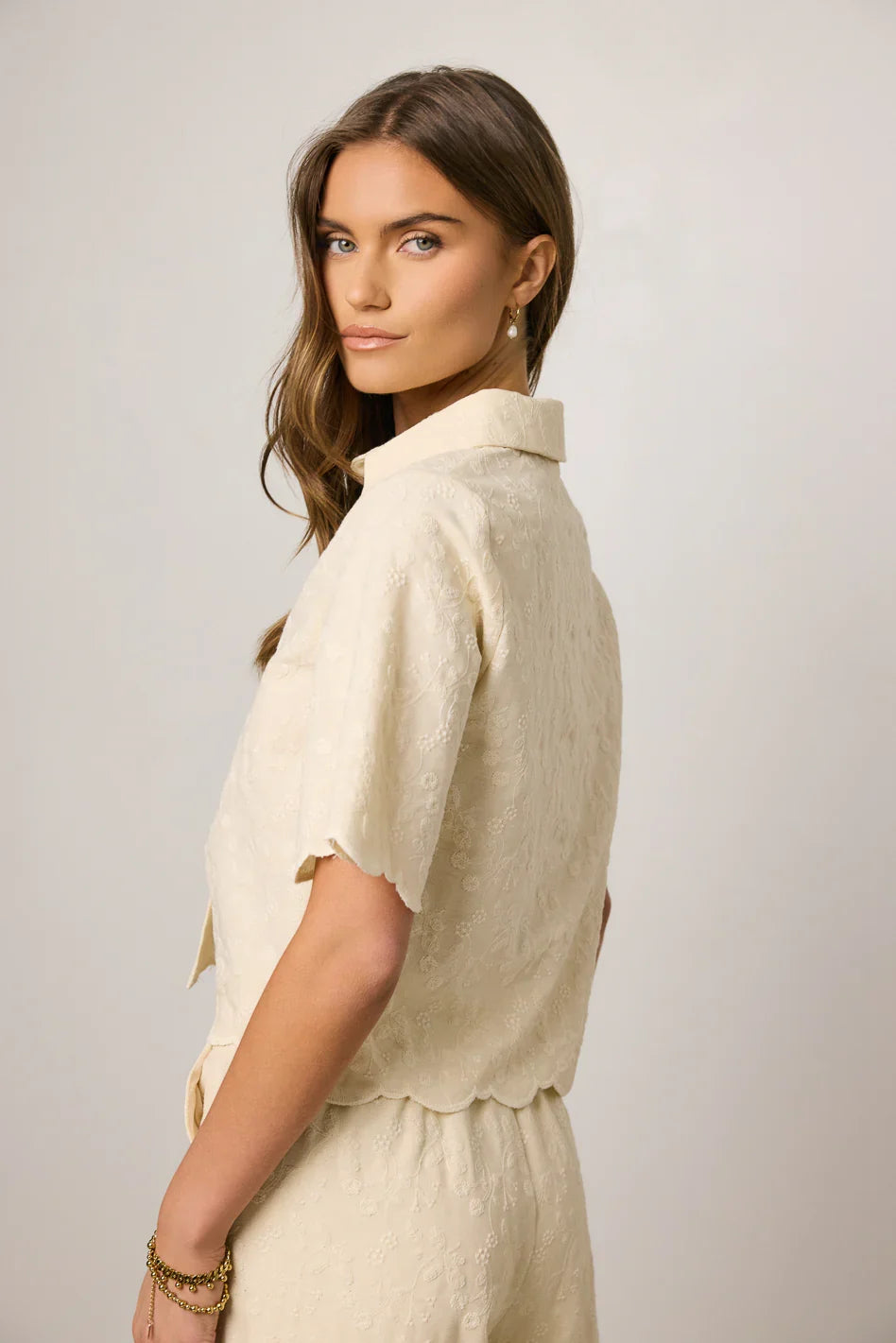 Perrie Floral Button Up in Cream FINAL SALE
