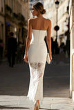 Strapless Bodycon Lace White Bridal Shower Dress