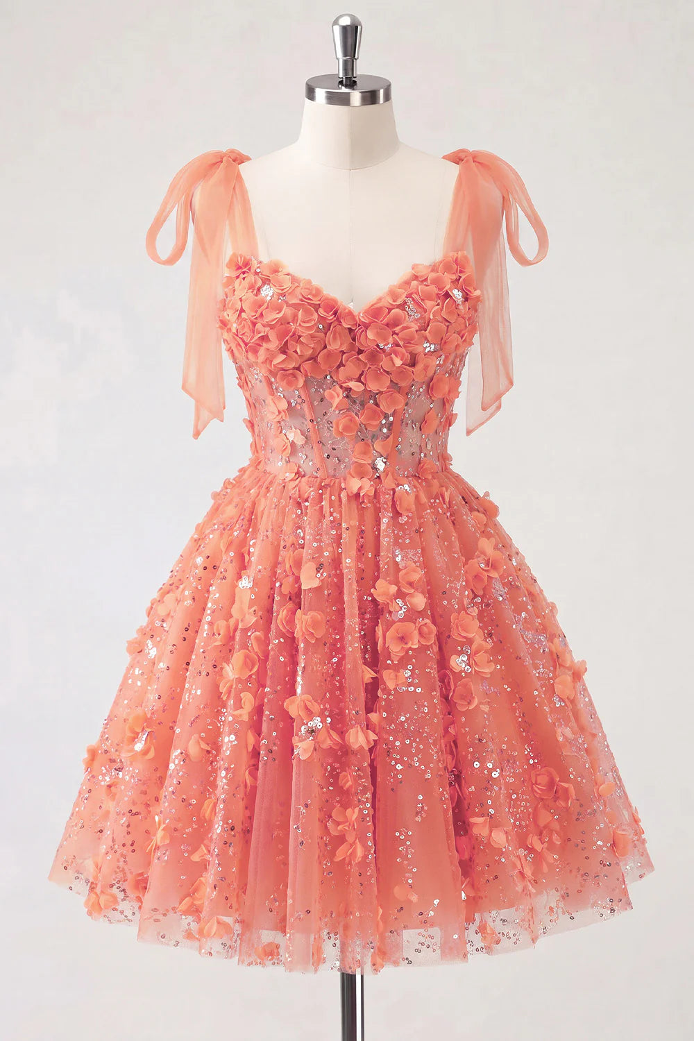 Lilac Sequin A Line Corset Short Homecoming Dress with 3D Flowers