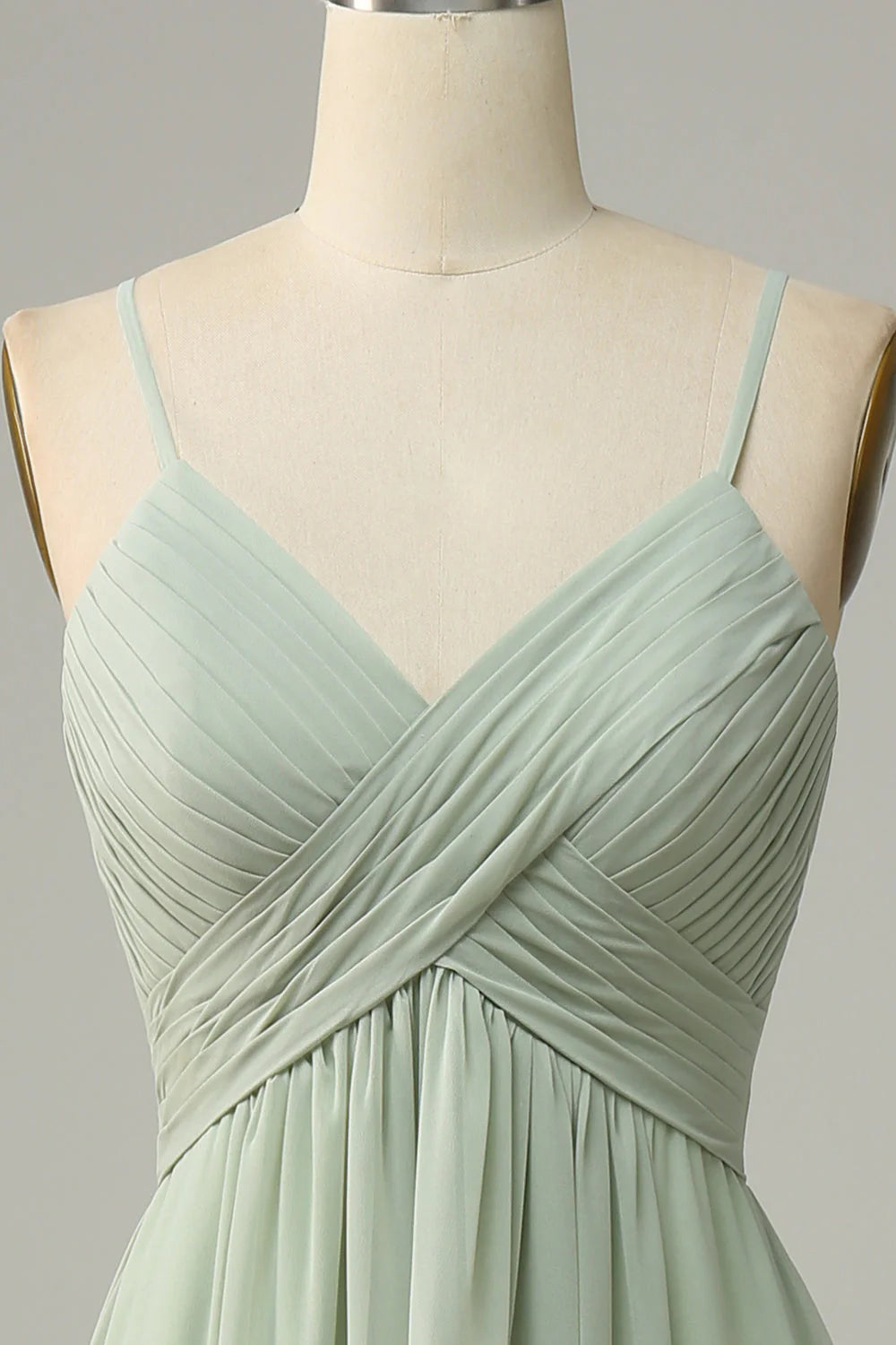 Dusty Sage A Line Spaghetti Straps Chiffon Bridesmaid Dress with Sleeveless