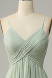 Dusty Sage A Line Spaghetti Straps Chiffon Bridesmaid Dress with Sleeveless