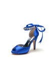 Peep Toe Stiletto Heels with Ankle Rhinestone Strap