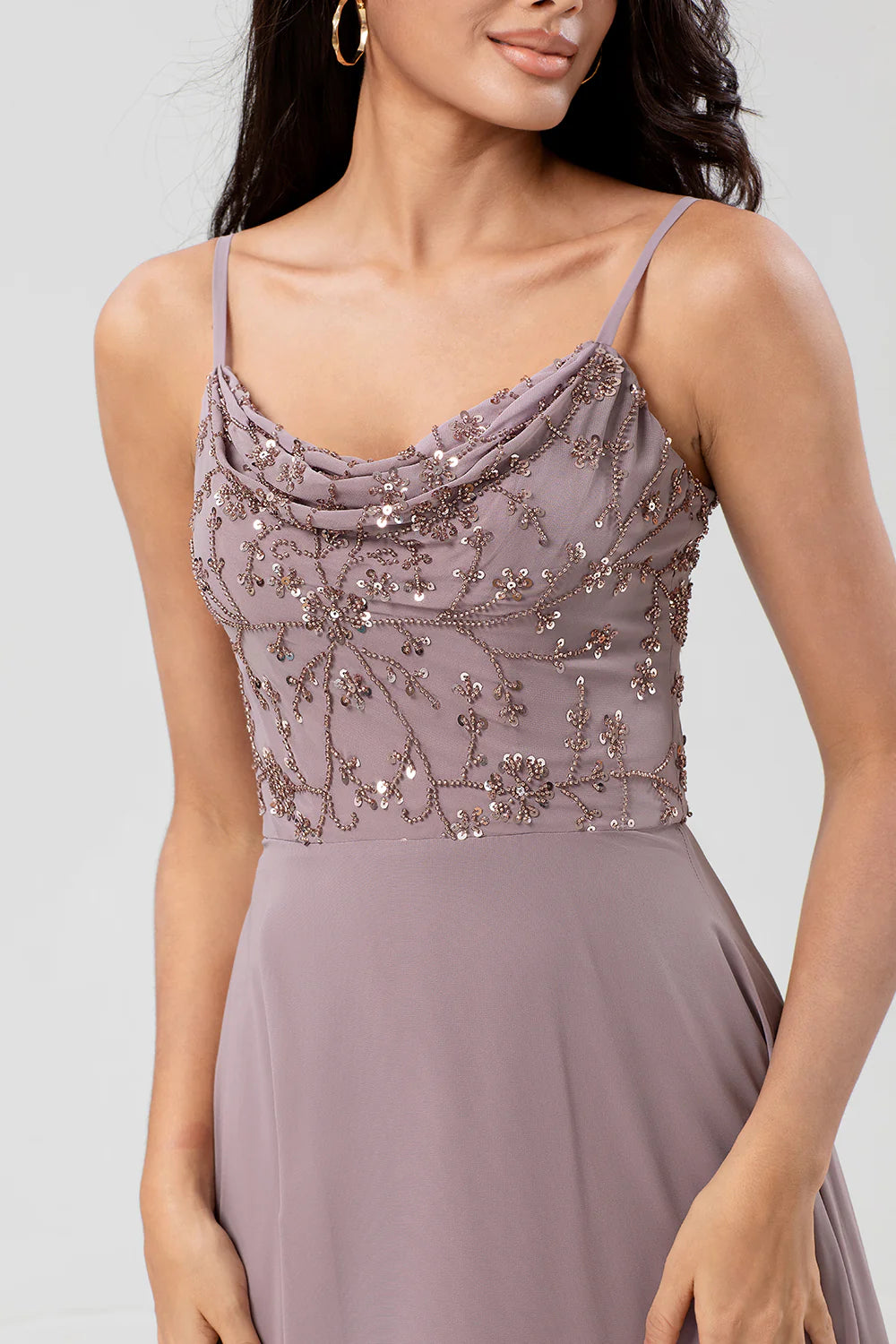 Dusty Sage A Line Spaghetti Straps Embroidered Chiffon Bridesmaid Dress