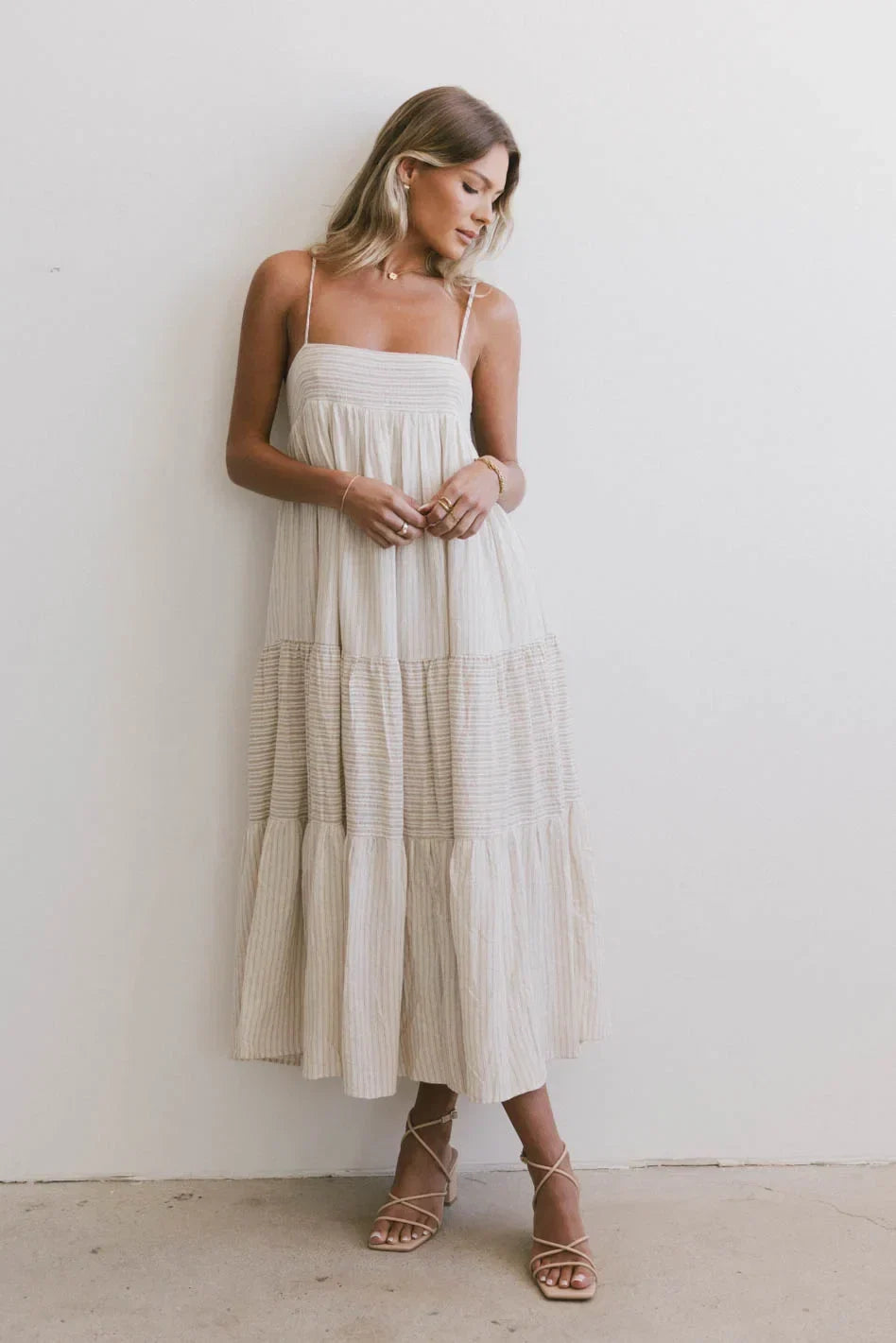 Demi Striped Midi Dress in Natural FINAL SALE