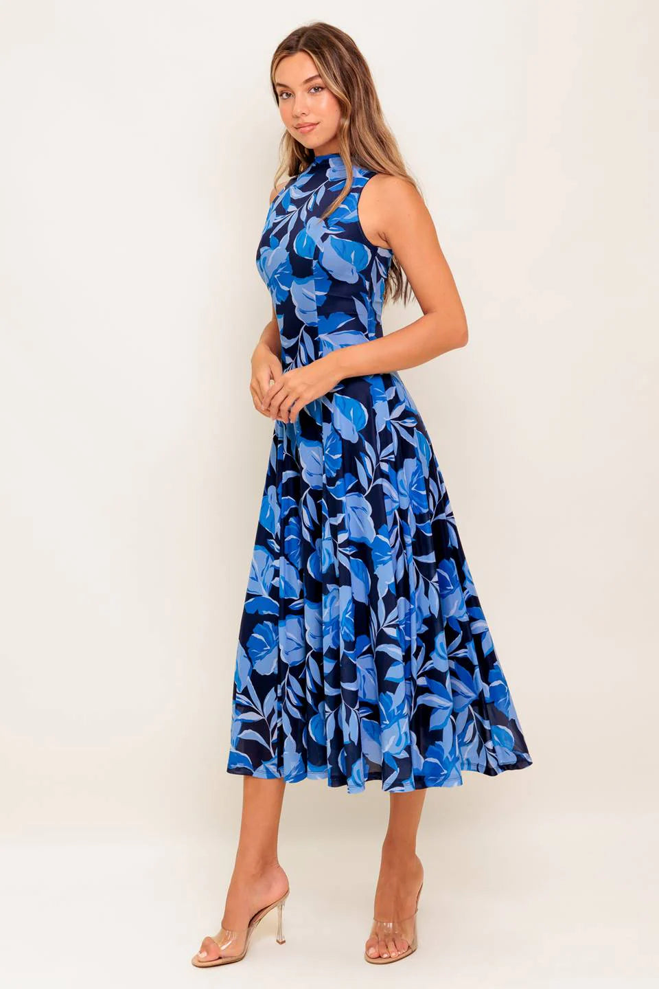 PALMER POWER MESH PRINTED MIDI DRESS BLUE