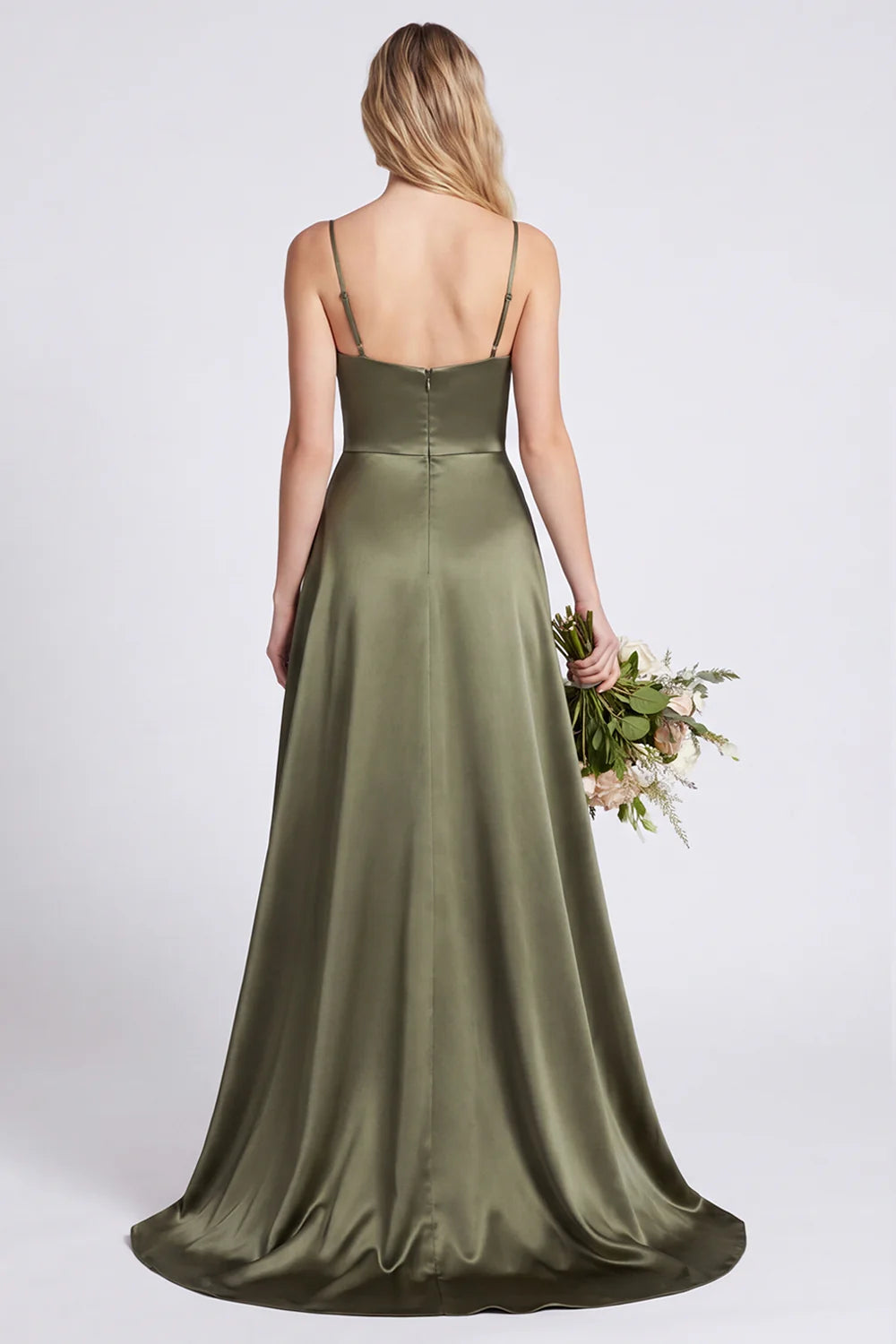 Olive A Line Spaghetti Straps Satin Bridesmaid Dress
