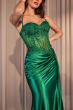 Teagan Gown Emerald Fitted Satin Lace Dress