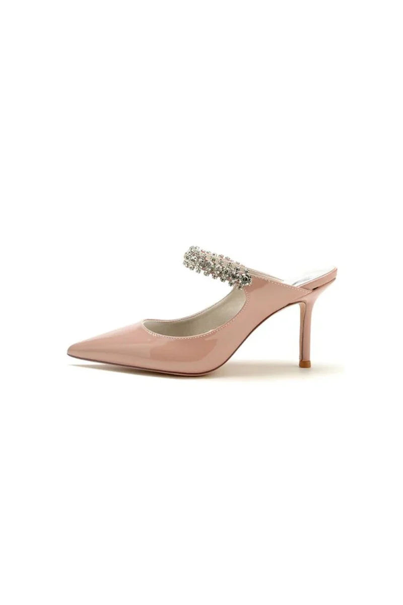 Leather Pointed Toe Wedding Shoes with Rhinestone