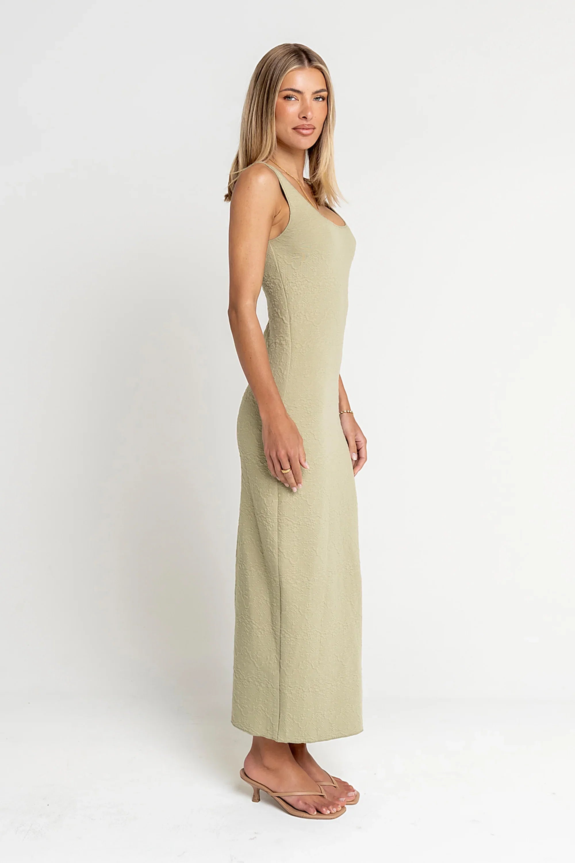 Melissa Textured Maxi Dress in Green