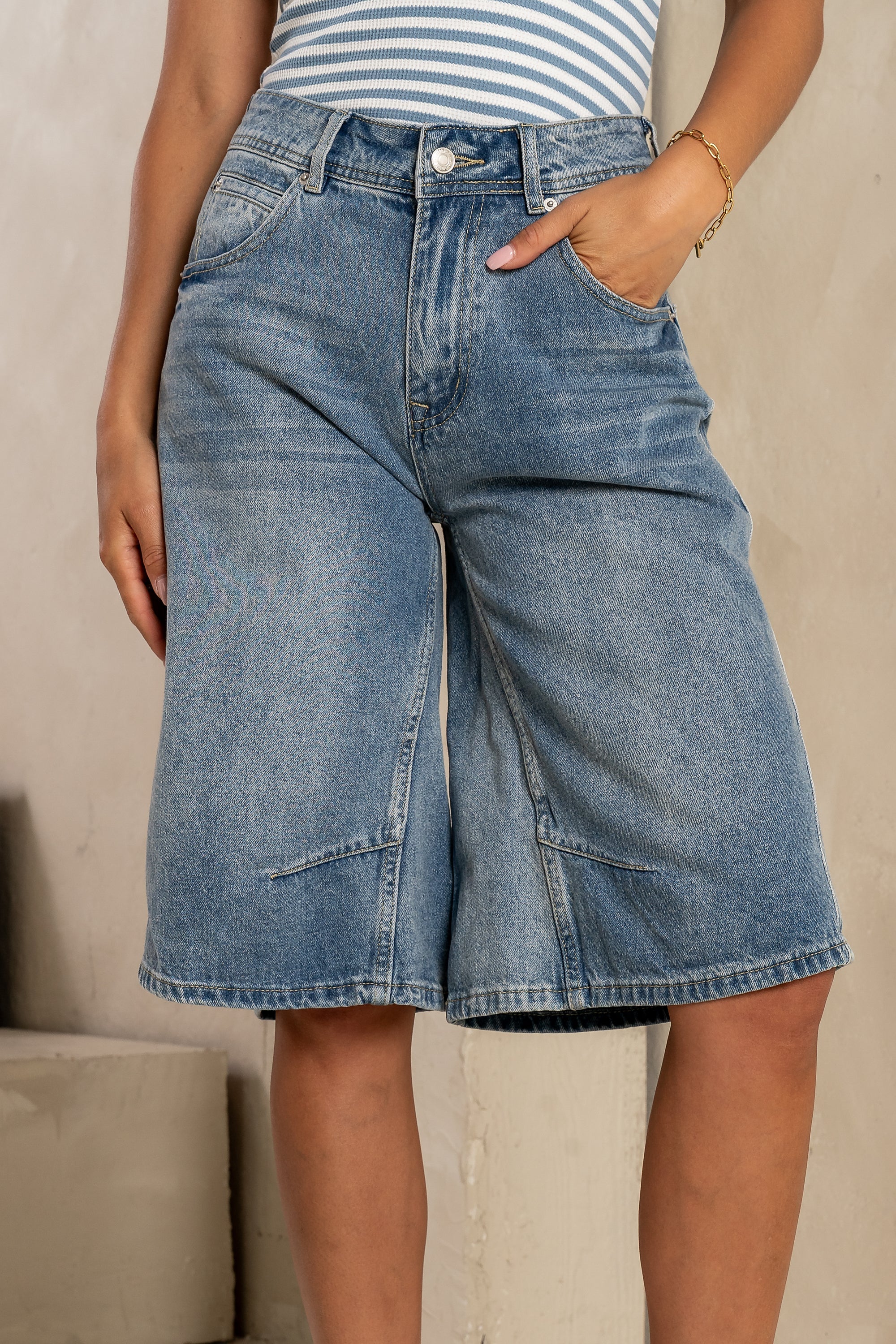 Alden Bermuda Shorts in Medium Wash FINAL SALE