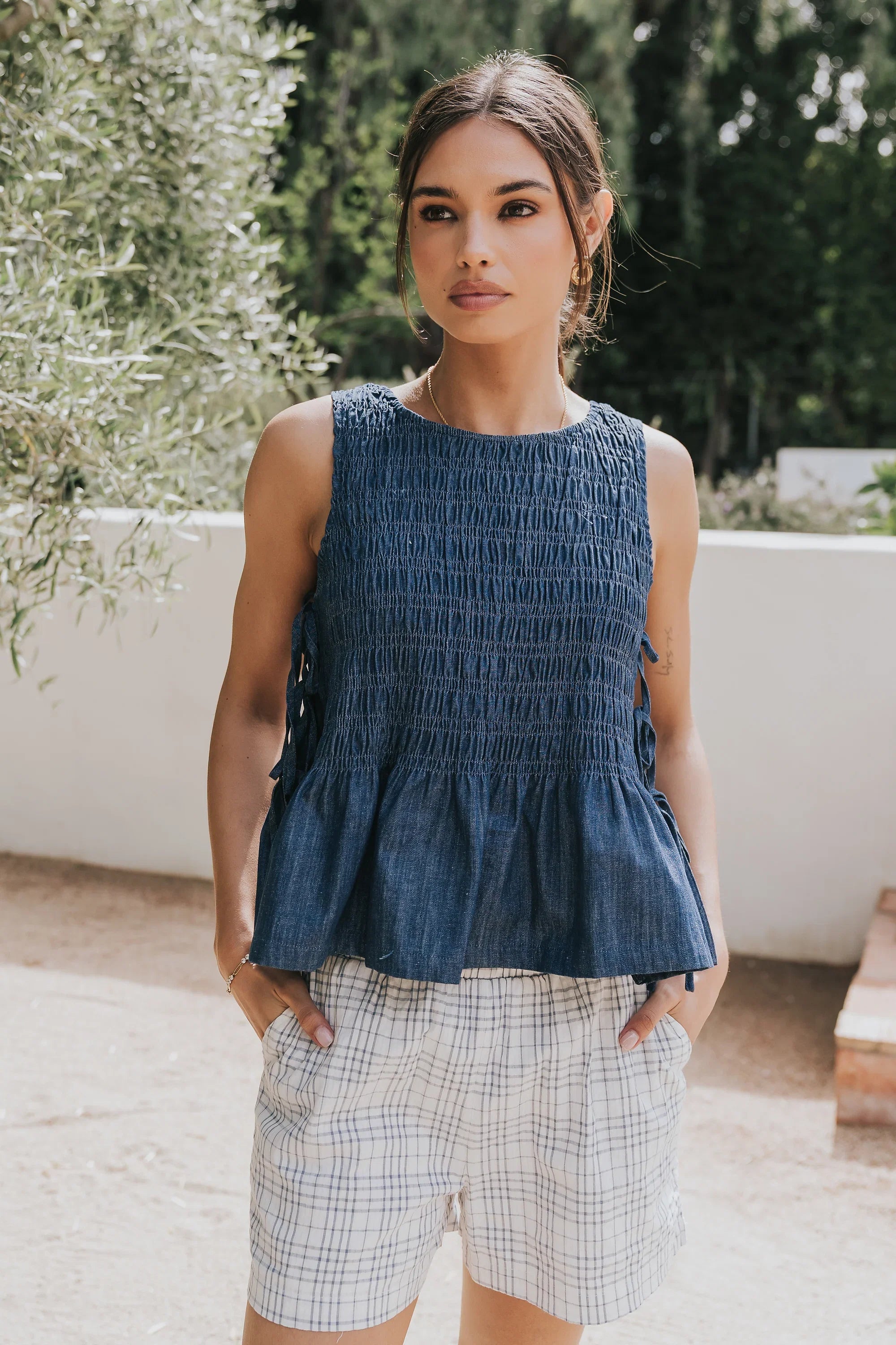 Jeremy Smocked Blouse in Denim