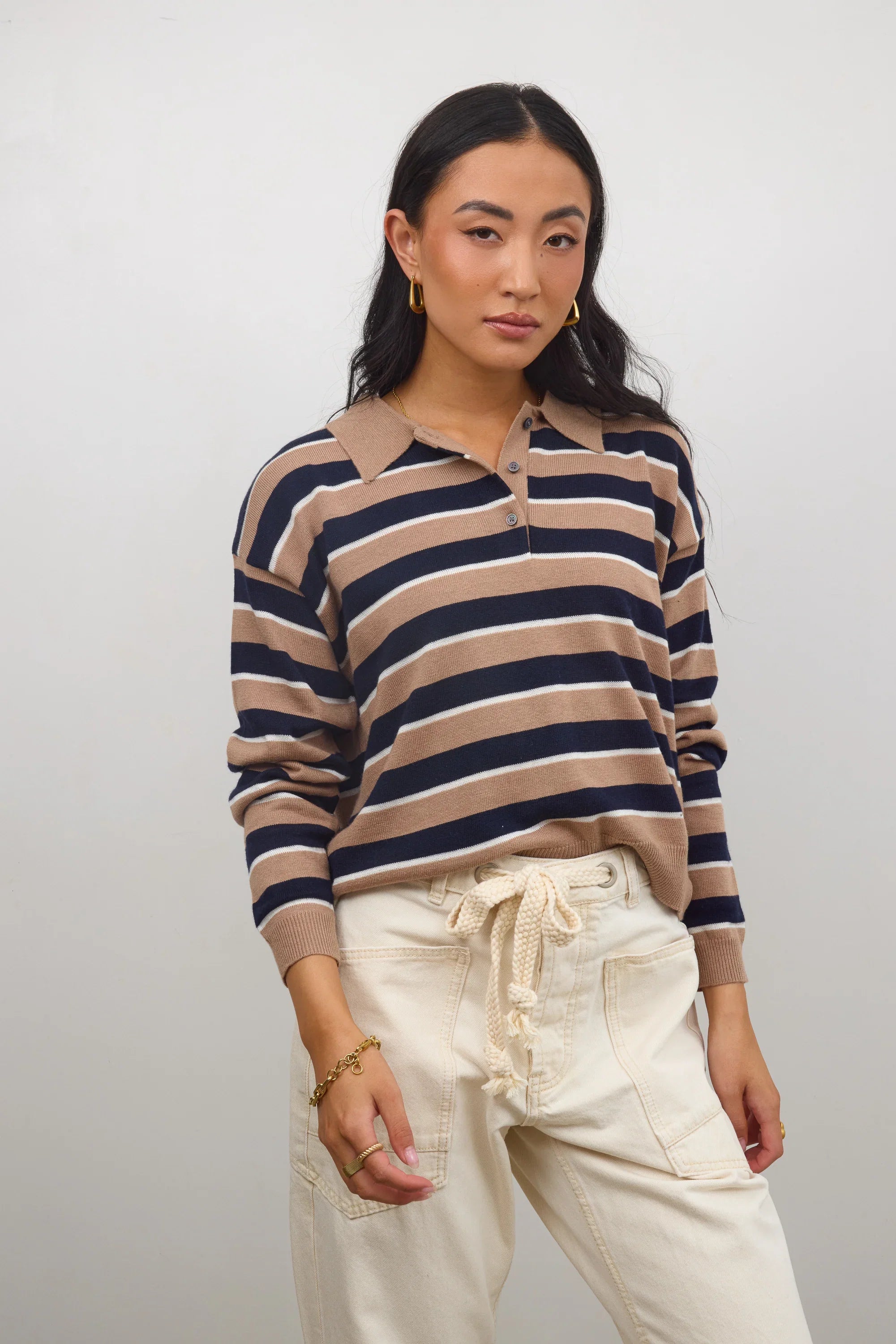 Morgan Striped Sweater in Taupe FINAL SALE