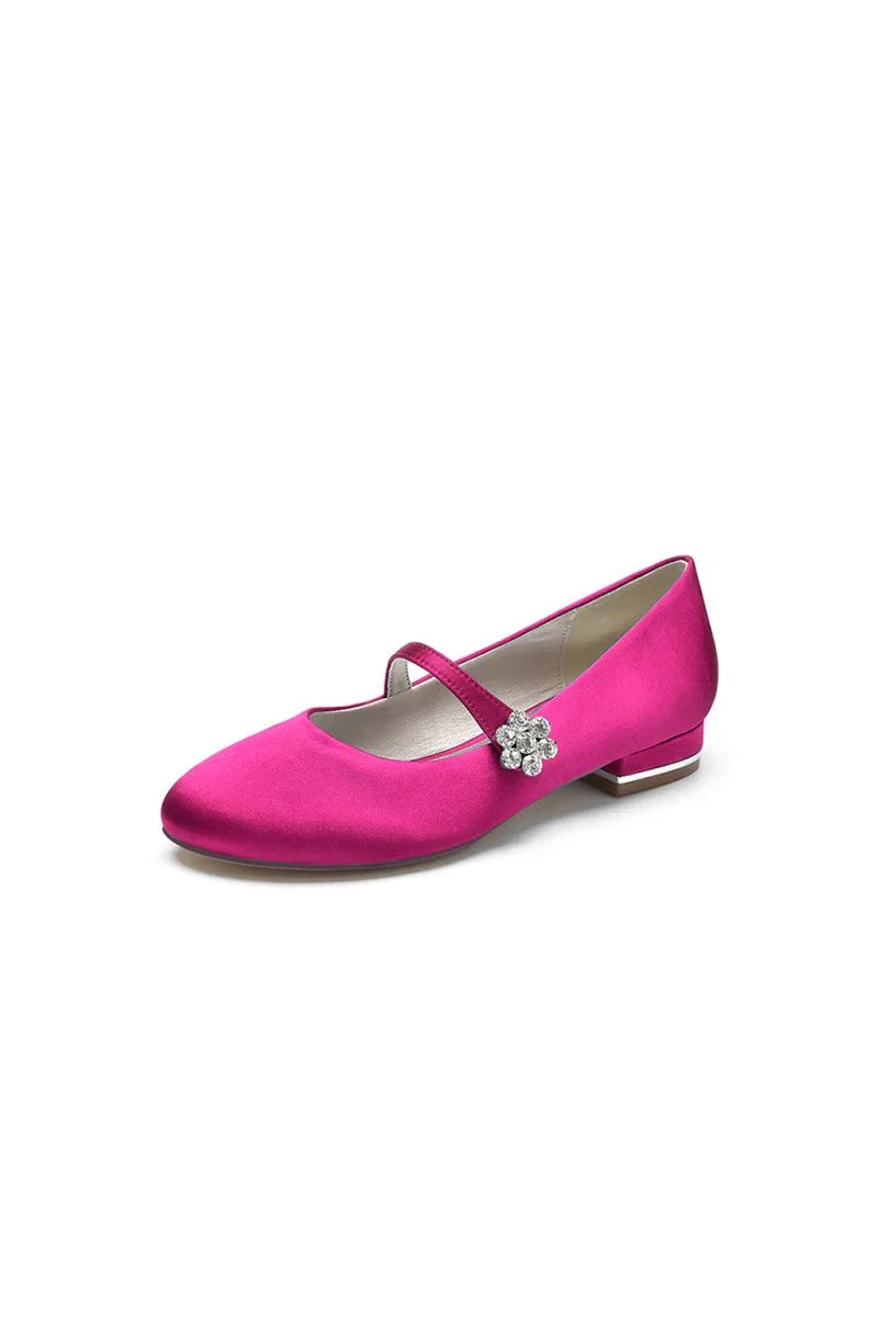 Round Toe Crystal Flower Flats