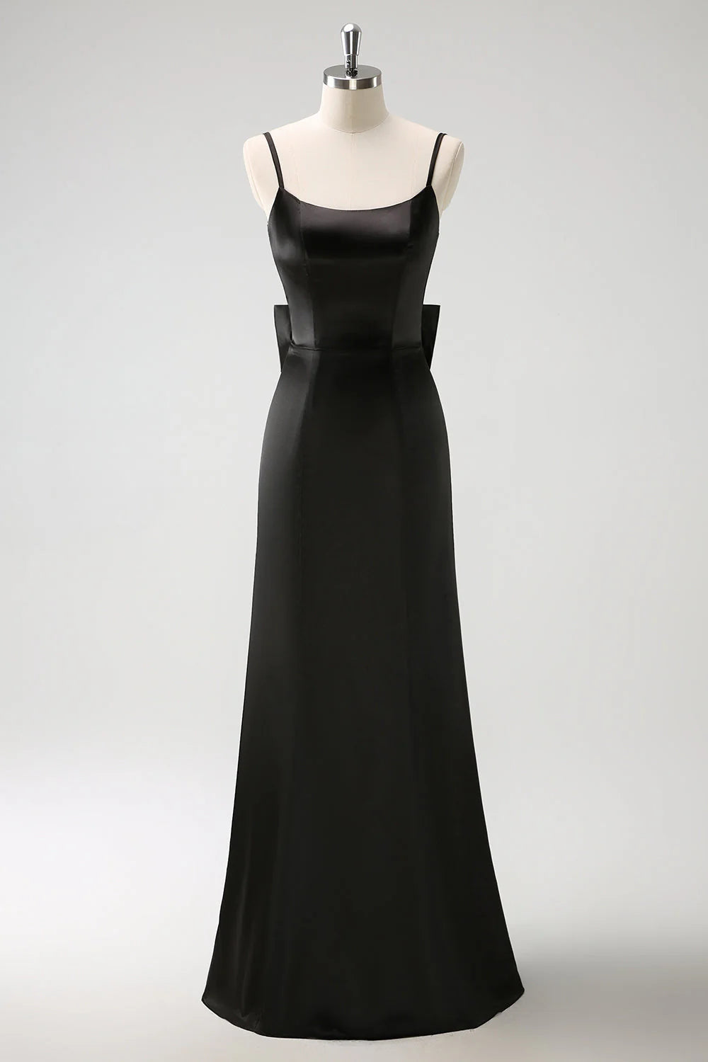 Dark Green Mermaid Spaghetti Straps Satin Long Bridesmaid Dress with Bow