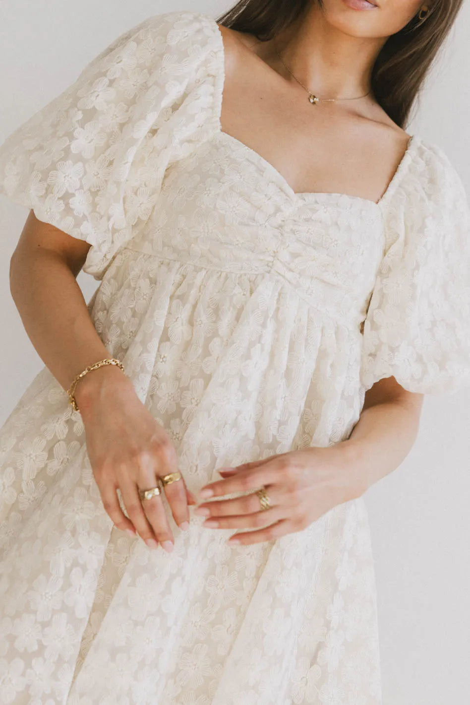 Elodie Floral Babydoll Dress in Cream FINAL SALE