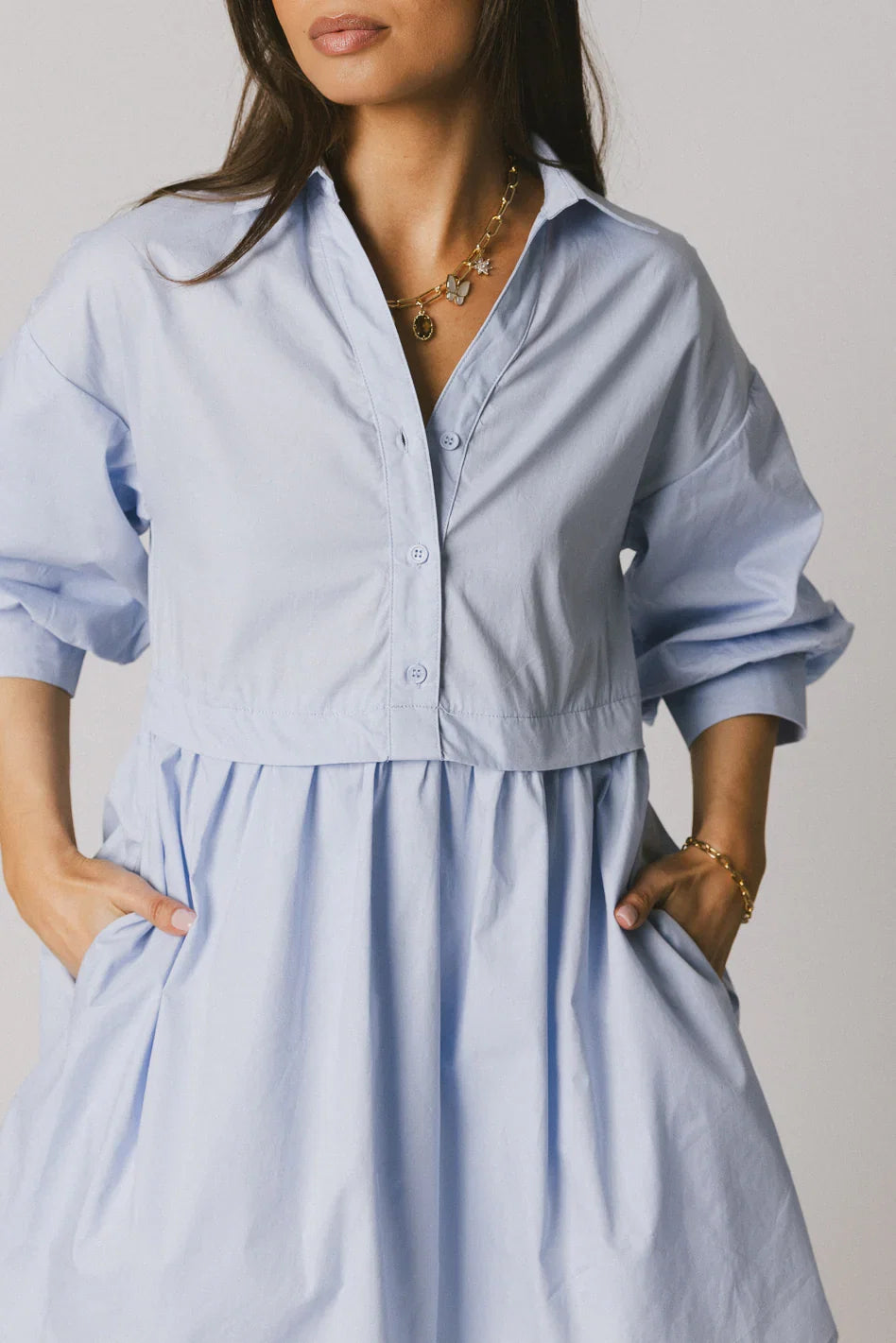 Oliver Collared Mini Dress in Blue FINAL SALE