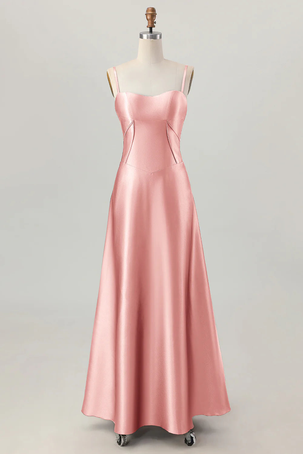 Coffee A Line Spaghetti Straps Long Bridesmaid Dress with Lace Up Back